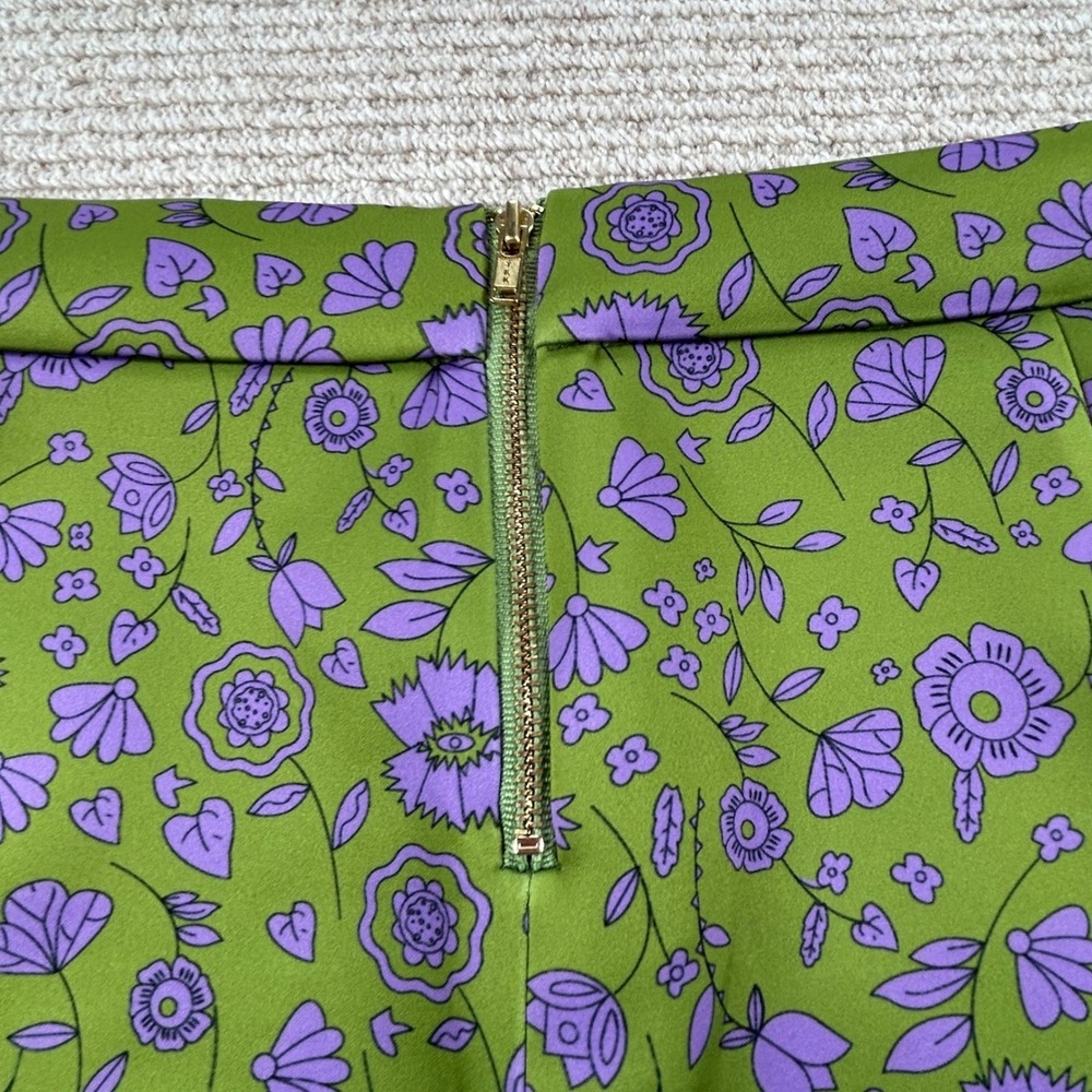 Cynthia Rowley The Bonded Flare Pant Womens 10 Green Purple Floral Retro Mod NWT - Picture 5 of 12